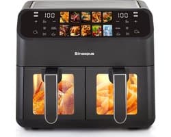 Digitale Airfryer XL 8L Sinaopus 901 – Heteluchtfriteuse met Dubbele Mand en DualMand Onafhankelijke Snelle Opwarming – Voor Gezinnen – 10 Programma’s – Kijkvenster – Makkelijk te Reinigen – Capaciteit voor 5 Personen