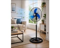 Staande Ventilator 45 cm 75W – 3 Snelheden – Oscillerend – Verstelbare Hoogte – Zwart
