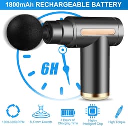 Voetmassageapparaat - Zwart - Draagbaar - Elektrisch Mini Spiermassagepistool met 4 Massagekoppen - Voor Spierontspanning — thumbnail 2