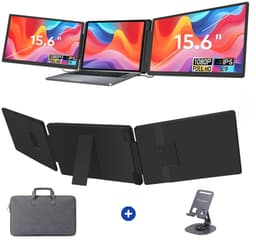 TYVON Triple Portable Monitor 15.6 inch - Flip - Tri screen - Full HD Draagbare monitor met USB-C & HDMI - Voor Apple en Windows - Plug & Play - Dubbel Scherm - Opvouwbaar - Laptop Scherm Uitbreider - Externe Monitor incl. Draagtas - Beeldscherm — thumbnail 1
