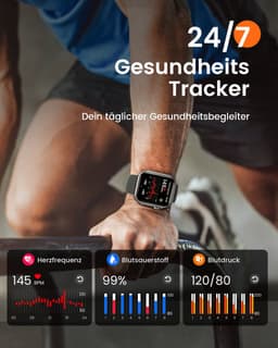 FOSMET Smartwatch - Smartwatches - 1,83inch - Dames en Heren - Stappenteller Horloge - Hartslagmeter - Bloeddrukmeter - Slaapmonitor - Saturatiemeter - Belfunctie - 100+Sportmodi - Temperatuurmeting,55 Dagen Batteri - Elke Smartphone - Zwart — thumbnail 3