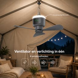 Lapamax Oplaadbare Hangventilator met Lamp - 12.000 mAh - 4 Snelheden - Afstandsbediening en Timer - Campingventilator voor Tent en Camper - Grijs - Ø 45 cm — thumbnail 3