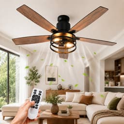 Lapamax Modern Walnoot Plafondventilator met Verlichting 112 cm – ventilator lamp met Afstandsbediening-Stille DC Motor – 6 Snelheden-Timer en Zomer/Winterfunctie – Voor Woonkamer, Slaapkamer en Terras — thumbnail 1