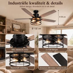 Lapamax Scandinavisch Walnoot Plafondventilator met Verlichting 132 cm – Ventilator Lamp met Afstandsbediening en Stille DC Motor – 6 Snelheden, Timer en Zomer/Winterfunctie – Voor Woonkamer, Slaapkamer,Eetkamer en Overdekt Terras — thumbnail 4