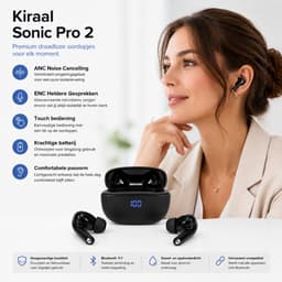 Kiraal Sonic Pro 2 - Draadloze Oordopjes - Bluetooth 6.0 - Noise Cancelling ANC & ENC - Universeel voor iPhone en Android - Dual Device - Oplaadcase met LED Display - Touchbediening - Zwart — thumbnail 4