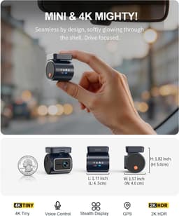 SnelShoppen - KAWA 4K Mini Dash Cam, Voice Control, Stealth Display, 2K HDR Nachtcamera, Ingebouwde Wi-Fi 6 & GPS, 24/7 Gebufferde Parkeermodus, Onder — thumbnail 5