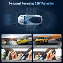 SnelShoppen - 360° Dash Cam 4 Kanalen 1080P Auto Camera met 64G SD-kaart, G-Sensor, Loop Opname, Nachtzicht en Groothoek 150° voor Achter Interieur — thumbnail 4