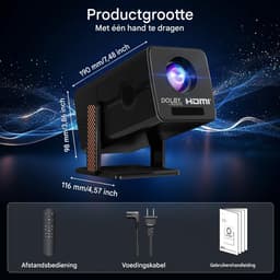 Mini Beamer 1080P Full HD - Android TV Projector - 4K Ondersteuning - WiFi 6 - Bluetooth 5.2 – Automatische Keystonecorrectie – Draagbaar ontwerp – Thuisbioscoop – 25,8 x 13,8 x 14,6 cm - 1 stuk - Zwart — thumbnail 3