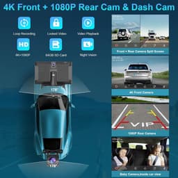 SnelShoppen - Draagbaar 9 Inch HD Touchscreen Auto Scherm met Dashcam, Draadloze Carplay & Android Auto, 4K Camera, Bluetooth, GPS, FM, 64G TF Card — thumbnail 2