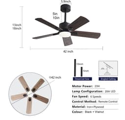 Plafondventilator 42 inch modern zwart met licht - Afstandsbediening - Stille en krachtige motor - Heldere LED - Dubbelzijdige bladen - Boerderijstijl — thumbnail 2