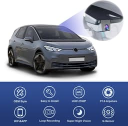 SnelShoppen - Dash Cam 4K Volkswagen ID.3 2022/2021/2020 - OEM Stijl Auto Recorder met Nachtzicht, G-Sensor, WiFi en 64GB Kaart — thumbnail 2