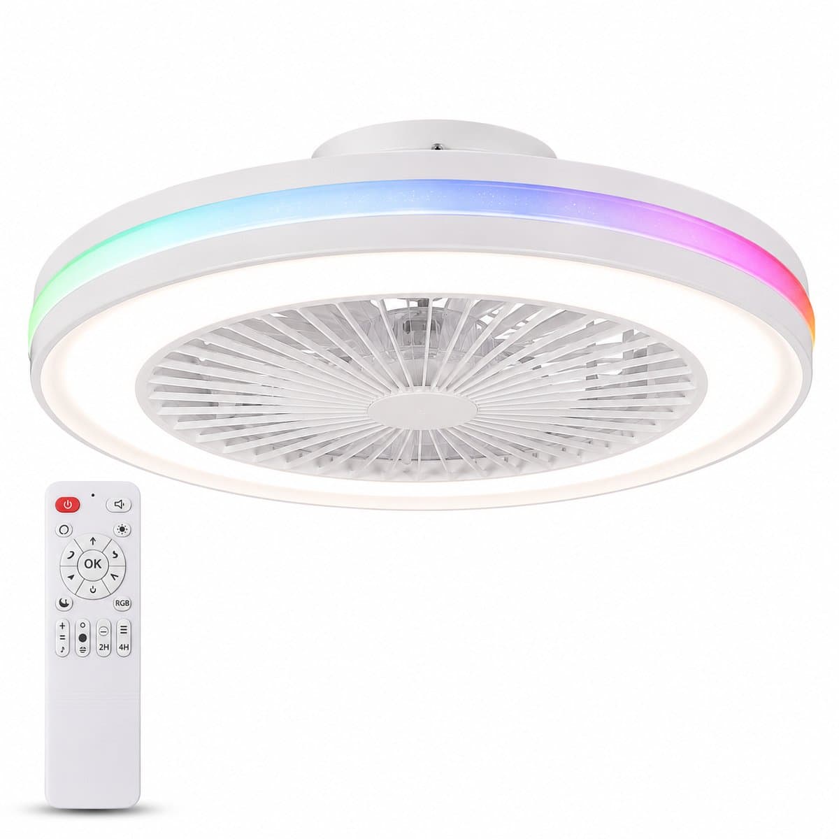 Plafondventilator met Verlichting 50 cm – Fluisterstil – Slimme RGB LED Lamp – App & Afstandsbediening – Google Home & Alexa – 6 Snelheden – Zomer & Winterstand — afbeelding 1