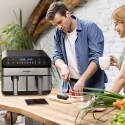 Airfryer XXL - Dual Zone Heteluchtfriteuse - Airfryer Dubbele Lade - 10L Capaciteit - LED Touchscreen - 8 Kookprogramma's - Voor Gezinnen - 40,5 cm - Zwart — thumbnail 4