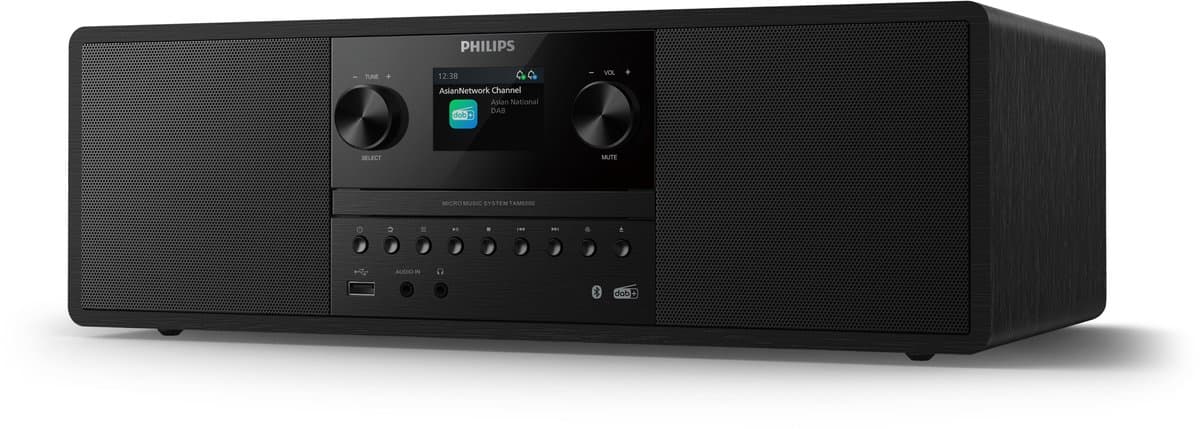 PHILIPS TAM6500 Watt micromuzieksysteem, Bluetooth 6.0, Auracast, DAB+/FM-radio, CD/USB/audio-ingang, Bassreflex-luidsprekers, kleurenscherm, afstandsbediening, gerecycled plastic – Zwart — afbeelding 1