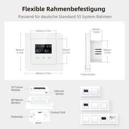 Slimme Thermostaat - Programmeerbare Kamerthermostaat - Vloerverwarming Regelen - App en Spraakbesturing - 55 x 55 mm - Wit — thumbnail 4