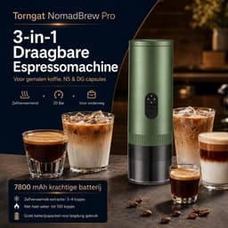 Torngat NomadBrew Pro Draagbare Koffiemachine – 3-in-1 Zelfverwarmende Espressomachine 20 Bar – Koffiezetapparaat voor Onderweg, Auto, Camping & Camper – NS/DG-Capsules & Gemalen Koffie – 7800mAh – Warme Koffie Zonder Waterkoker – Groen – Reiskoffie — thumbnail 5