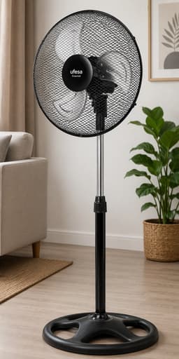 UFESA Montreal Statiefventilator ventilator – Krachtige Verkoeling | 50W | 40 cm | 3 Snelheden | Zwart — thumbnail 1