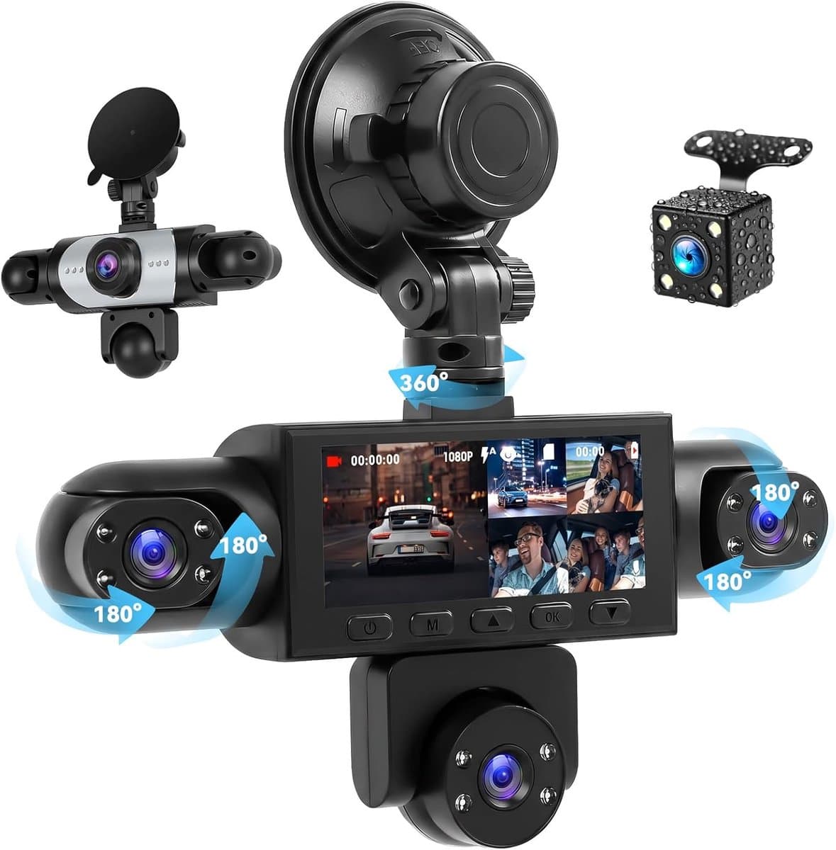 Thijox - 5-kanaals Dashcam Autocamera 3,16 inch IPS-scherm 360 Graden Rondomzicht met 1080P Full HD, Nachtzicht, Parkeerbewaking & Bewegingsdetectie v — afbeelding 1