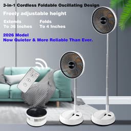 Draagbare oscillerende staande ventilator 8 inch - opvouwbaar met 7200mAh oplaadbare USB batterij, hoogteverstelbaar, 4 snelheden, stil met afstandsbediening voor thuis, kantoor, kamperen en reizenc — thumbnail 3