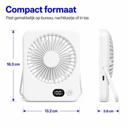Oplaadbare USB-C Tafelventilator met LED Display, Vouwbaar en Stil, 180° Verstelbare Mini Ventilator voor Kantoor en Thuisgebruik, 2000mAh Accu - Wit — thumbnail 2
