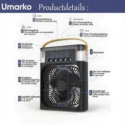 Umarko Mini Airco - Draagbare 3-in-1 Luchtkoeler met Bevochtiger & 7 Kleuren LED Lamp - Slaapkamer & Kantoor — thumbnail 5
