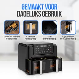 Dubbele Airfryer - Heteluchtfriteuse XXL - Snel Maaltijden Bereiden - Twee Gerechten Tegelijk - 10 Liter - Zwart — thumbnail 2