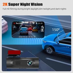 2K WiFi dashcam, Dashcam voorzijde en interieur, Inclusief 64 GB SD-kaart, App-bediening, Parkeerbewaking, G-sensor en loopopname — thumbnail 4