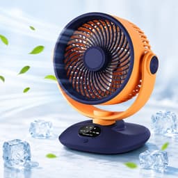 Tafelventilator - USB Oplaadbare Ventilator - Circulatieventilator - Oscillerende Ventilator - Ventilator Met LED Display - Draadloze Ventilator - Stille Ventilator - Blauw Oranje — thumbnail 1