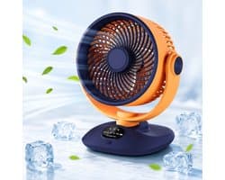 Tafelventilator - USB Oplaadbare Ventilator - Circulatieventilator - Oscillerende Ventilator - Ventilator Met LED Display - Draadloze Ventilator - Stille Ventilator - Blauw Oranje