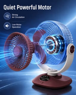 Tafelventilator - USB Oplaadbare Ventilator - Circulatieventilator - Oscillerende Ventilator - Ventilator Met LED Display - Draadloze Ventilator - Stille Ventilator - Rood Wit — thumbnail 2