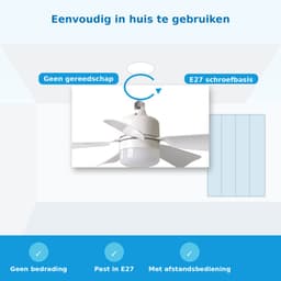 Plafondventilator met Licht - E27 30W LED Plafondlamp met Ventilator - Afstandsbediening - 3 Snelheden en 3 Kleurtemperaturen - Timing Functie - Modern Design voor Slaapkamer en Woonkamer - Wit — thumbnail 4
