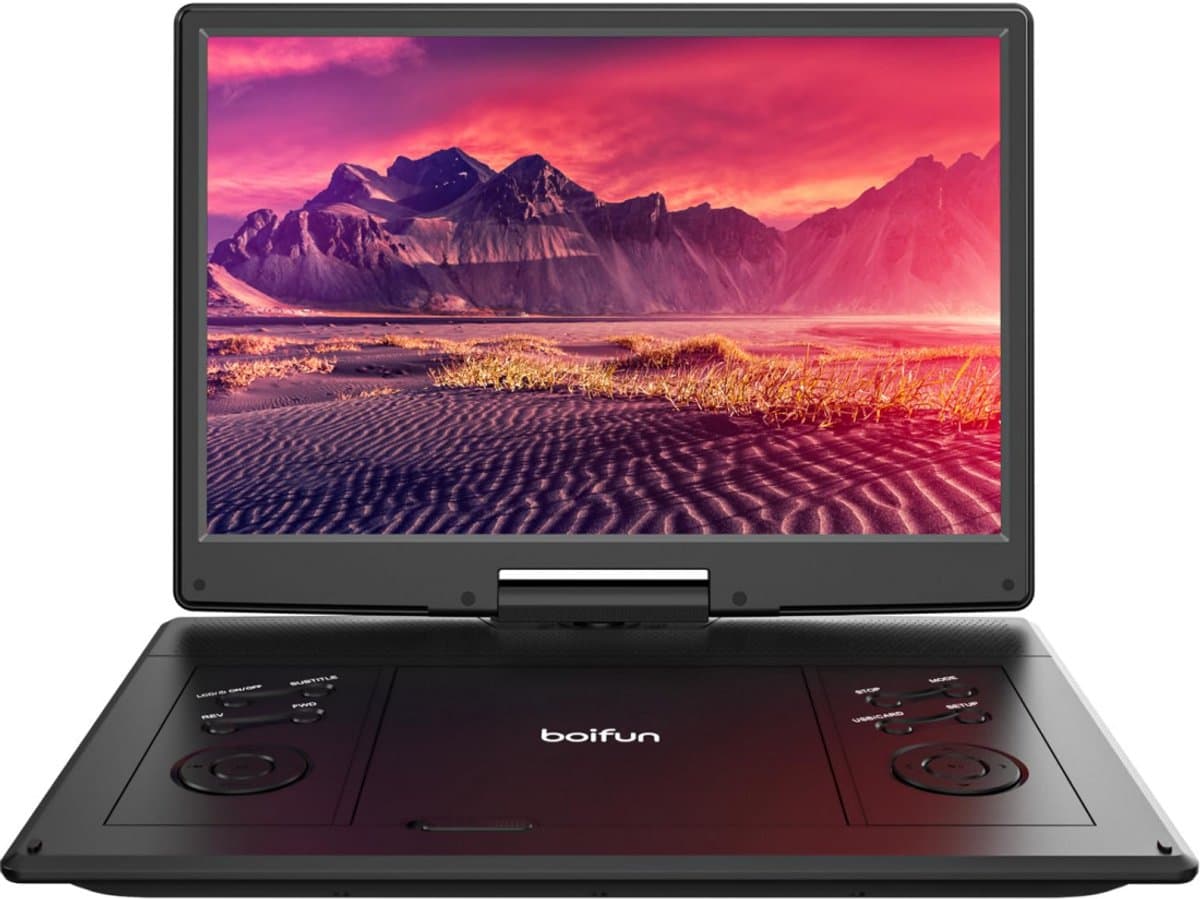 15,7 inch Draagbare dvd-speler met 14,1 inch HD draaibaar scherm, 6 uur oplaadbare batterij, ondersteuning voor Sync TV, USB, SD-kaart en meerdere schijfformaten, dubbele luidspreker — afbeelding 1