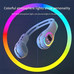 Draagbare nekventilator, draagbare handsfree mesloze nekventilator LED-gekleurd licht, werkuren 2,5-6 uur 3 snelheden 360 ° aanpassing van de windrichting Oplaadbaar - wit — thumbnail 4