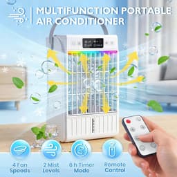 Mini Luchtkoeler 4-in-1 – Mobiele Airco, Ventilator & Luchtbevochtiger met Afstandsbediening – 1500 ml Watertank – 4 Snelheden, 2 Mistmodi, RGB-licht & Timer — thumbnail 4