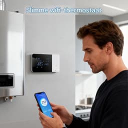 Slimme Thermostaat - Temperatuurregelaar - Comfort Verhoging - App en Stembediening - 14 cm - Zwart Wit — thumbnail 4
