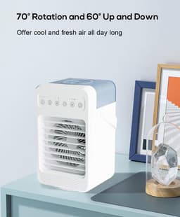Draagbare bureaulucht ventilator, mini-airconditioner air cooler - 4-in-1 luchtkoeler, koelventilator met 70 graden oscillatie, 4 ventilatorsnelheden, 2 vernevelingsmodi, handgreep, slaapkamer - wit — thumbnail 4