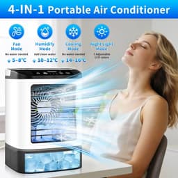 KZQ Draagbare Airco - 4 Snelheden - Verdampingskoeler Met Spray En Ijsblokjesvorm - 900ml Watertank - 7 Led Verlichting - Stille Ventilator Zonder Raam - Voor Thuis Kantoor En Reizen - 1 Stuk — thumbnail 3