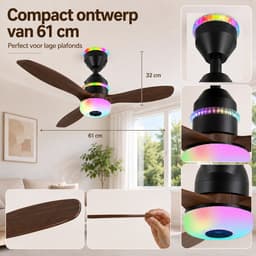 MUPOO Modern Houtlook Plafondventilator met Lamp Ø61cm- Bluetooth Speaker & plafonventilator afstandsbediening-RGB ventilator lamp plafond met 3 Snelheden & Slaapmodus - plafondventilator slaapkamer Woonkamer gamekamer — thumbnail 3