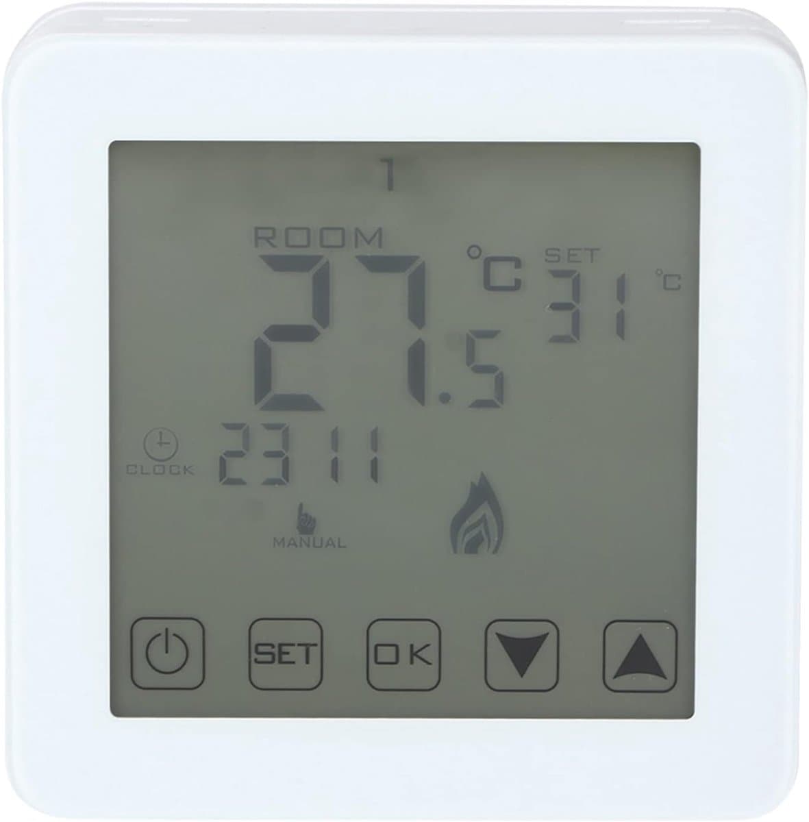 Digitale Thermostaat - Kamertemperatuur Regelaar - Energie Besparen - Programmeerbaar LCD Scherm - 86x86x27mm - Wit — afbeelding 1