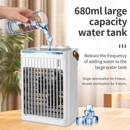 Luchtkoeler - Draagbare airconditioner - Met handvat Persoonlijke Koeler - Watertank van 680 ml - Met 5 ventilatorsnelheden en 2 nevelstanden en 7 kleuren Sfeerverlichting - Met 2/4/6 uur timer - Voor slaapkamer en kantoor - Wit — thumbnail 3