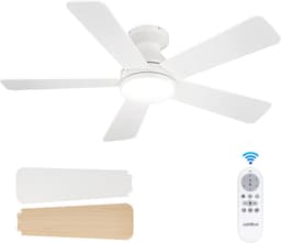 Plafondventilator 5 blad Ø132cm wit - stille ventilator – top kwaliteit - energie zuinig -met remote - ventilator voor laag plafond - 6 snelheden – beste alternatief voor airco - zomer en winter stand – witte ventilator — thumbnail 1