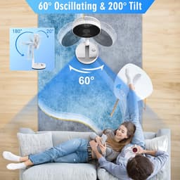 Statiefventilator - Zomerkoeling - Staande ventilator - Verkoeling woonkamer - Slaapkamer ventilator - Hittegolf oplossing - Verstelbare ventilator - Ventilator met afstandsbediening - Stille ventilator - Wit — thumbnail 2