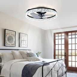 Plafondventilator van 50 cm met verlichting en afstandsbediening - Fandelier platte plafondventilator - 3000K-6500K dimbare inbouw LED-ventilatorlamp - zwart moderne plafondventilator met verlichting voor de slaapkamer — thumbnail 4