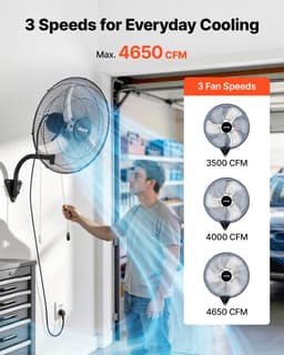 VEVOR 65W Industriële Wandventilator 57 cm, 6 m/s Oscillerende Wandventilator met 3 Snelheden en Verstelbare Kantelhoek, Commerciële Industriële Ventilator voor Werkplaats, Garage, Magazijn, Sportschool, Zwart — thumbnail 4