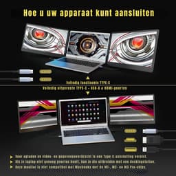 KAD® Portable Monitor - 14 inch Drievoudig Scherm - Full HD Portable Display voor MacBook & Windows - Zwart - 35cm x 21cm x 4cm — thumbnail 4