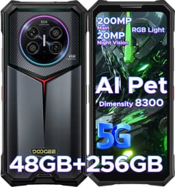 DOOGEE V50 5G - Robuuste Smartphone - 48GB RAM + 256GB ROM / 2TB TF - Android 16 - Dimensity 8300 - 11000mAh/66W - RGB sfeerlicht- 6.78 inch FHD+ &120HZ - 200MP + 32MP -NFC - Face ID - Gemini AI - WIFI6E - Vingerafdrukherkenning - GPS - Zwart — thumbnail 1