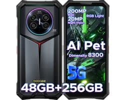 DOOGEE V50 5G - Robuuste Smartphone - 48GB RAM + 256GB ROM / 2TB TF - Android 16 - Dimensity 8300 - 11000mAh/66W - RGB sfeerlicht- 6.78 inch FHD+ &120HZ - 200MP + 32MP -NFC - Face ID - Gemini AI - WIFI6E - Vingerafdrukherkenning - GPS - Zwart