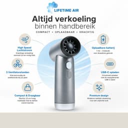Lifetime Air Hoge Snelheidsventilator - Draagbare Handventilator met 3 Snelheden - Mini Ventilator USB-C Oplaadbaar - Krachtige Luchtstroom voor Onderweg - 13 x 4 x 9 cm - Grijs — thumbnail 3