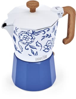 La Cafetière Venice Percolator 6 Kops - 290 ml - Blauw - Aluminium Espressomaker met Houtlook Handvat - Mokapot voor Gas, Elektrisch — thumbnail 2