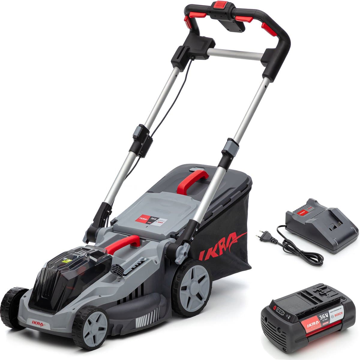 IKRA Bosch 36 V 3-in-1 accu-grasmaaier IB-LM 38 met mulchfunctie, voor gazons tot circa 400 m² – inclusief 36V accu (4,0 Ah) en oplader — afbeelding 1